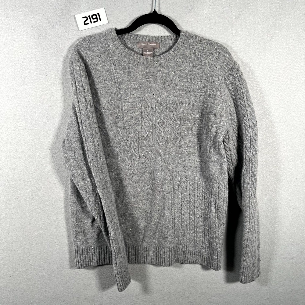 100% Merino Wool Daniel Cremieux Signature Sweater Mens Large Gray Cable Knit